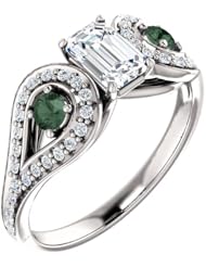 18K White Gold Emerald Cut Diamond and Genuine Alexandrite Ring -- LIFETIME WARRANTY