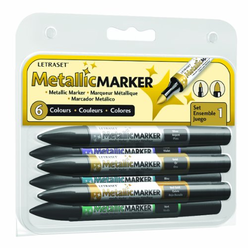 Letraset Metallic Marker Set - Silver/ Gold/ Red Gold/ Green/ Blue/ Violet
