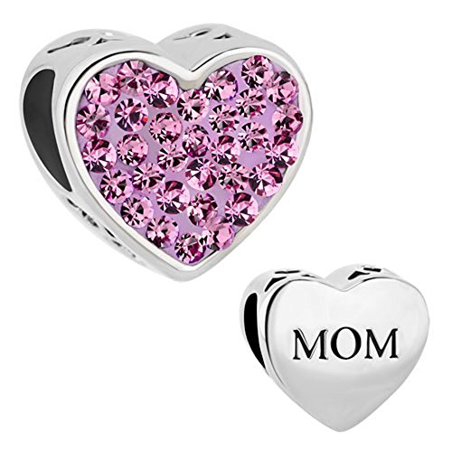 CharmsStory I Love Mom Heart Jewelry Charms Purple Birthstone Crystal Sale Cheap Beads Fit Pandora Bracelet