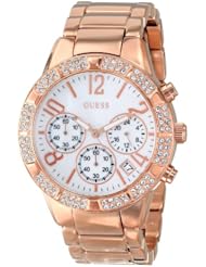 GUESS Womens U0141L3 Dazzling Sporty Crystal Rose Gold-Tone Chronograph Watch