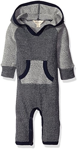 Burt's Bees Baby Boys' Organic Long Sleeve Footless Hooded Coverall, Midnight Loose Pique, 18 Months