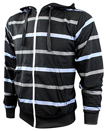 Enimay Men's Athletic Stripe Thick Knit Sports Hoodie Zip Up Black X-Large