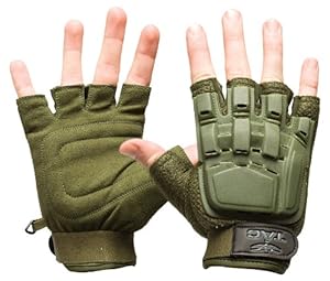 Valken V-TAC Half Finger Plastic Back Airsoft Gloves, Olive, X-Small/Small
