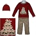 Apparel : Boys Christmas Outfit - 3 Pc Set Reindeer Tree Sweater w/ Khaki Pants and Matching Hat by B.T. Kids (3/6M - 24M)