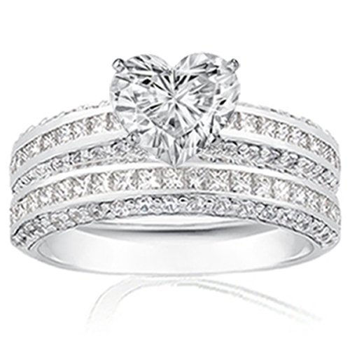 2.55 Ct Heart Shape Diamond Bridal Rings Pave-Set EGL