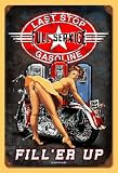 11x17 Last Stop Gasoline Pinup Girl Motorcycle Vintage Metal Sign