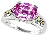 3.50 cttw 925 Sterling Silver and 18k Gold Two Tone Genuine Oval Lab Created Pink Sapphire Ring
