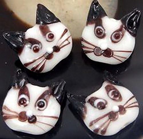 Smith Beads Lampwork Handmade Glass White Cat Head Beads 4 Pcs SALE! SBD20058