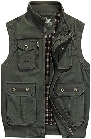 SZYYSD Men's Cotton Casual Oversize Outdoor Vest Waistcoats Multi Pockets Gilet Waistcoat Jacket (US X-Large /  Tag 3XL, ArmyGreen)
