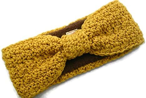 Crochet Ear Warmer Winter Headband Fleece Lined Turban Ear Warmer - Handmade to Order in Mustard Yellow