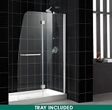 Complete Shower Enclosure : AQUA Glass Shower Door Chrome Finish SHDR-3148726: 48W x 72H with Center Drain Shower Tray. SHTRDR-36600-31-01