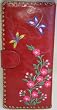 Flower and Dragonflies Embroidery Wallet Red Wallet