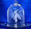 Individually Hand Etched Pine Cone Clear Glass Dome Butler Serving Plate 10"H