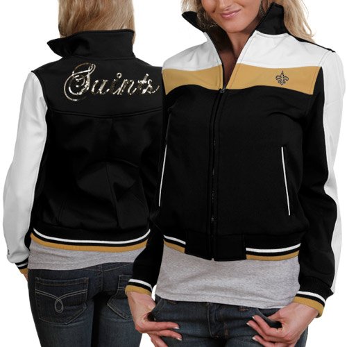 New Orleans Saints Women's Dazzle Script Black Full-Zip Track Jacket