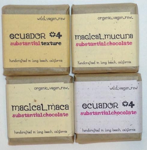 Trial Bundle - 4 Bars: 1 each Magical Maca, Magical Mucuna, Ecuador #4 and Ecuador #4 - Texture. Pure, Raw Chocolate that is also Vegan (Dairy and Egg Free), Organic - Non-GMO, Gluten-Free and Soy-Free. Handamade with Love. Manufactured in Long Beach-CA