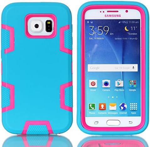 S6 Case,Samsung Galaxy S6 Case,Giraffe Power (TM) Galaxy S6 Heavy Duty Protection 3in1 Hybrid Shockproof Hard Plastic Silicone Case Cover for Galaxy S6 2015 (Blue/Pink)