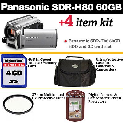 Brand New Panasonic SDR-H80 60GB Hard Disk Drive SD Camcorder With 4GB Accessory Kit Includes 4GB Memory Card + UV Filter + Case + More