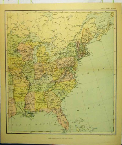 1895 MAP NORTH AMERICA FLORIDA ALABAMA NORTH CAROLINA