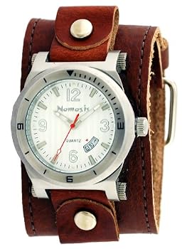 Nemesis #BLBB073W Men's Stainless Steel Wide Cuff Band Anlalog Black Dial Watch
