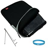 Black with Grey Trim Vertical Neoprene Protective Sleeve Cover Carrying Case with Exterior Accessory Pocket for Acer Iconia Tab W500-BZ467 10.1-Inch Tablet + Universal Silver Butterfly Tablet Stand + SumacLife TM Wisdom Courage Wristband