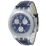 Best Price Swatch Irony Diaphane Chrono Thunderstorm Blue Leather Mens Watch SVCK4001C