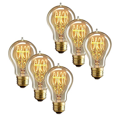 ANYQOO Edison Light Bulb Squirrel Cage Filament Bulb Antique Lighting Base (E26/E27) 40W Pack of 6
