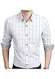 DOOXIUNDI メンズファッションカジュアル長袖チェック柄ボタンダウンシャツ (3XL, ホワイト) [並行輸入品]