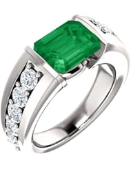 10K White Gold 9.00x7.00mm Emerald Cut Chatham Created Emerald and Diamond Ring -- LIFETIME WARRANTY