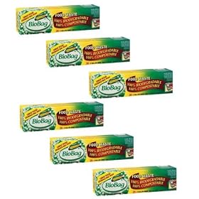 Biobag Biodegradable Recyclable 3 Gallon Trash Waste Bags (Pack of 6 -- 150 Bags)