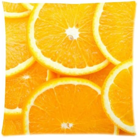 Fresh Bright Yellow Orange Slice Fruits Two Sides Square Zippered Pillow Cover 18x18 inch