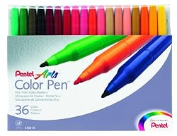 Pentel Color Pen Set, Set of 36  Assorted Colors (S360-36)