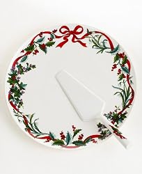 Martha Stewart Holiday Garden Christmas Cake Tray & Serving Knife Set