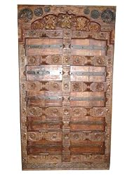 Intricately Hand Carved Teak Wood Antique Haveli Single Door From India