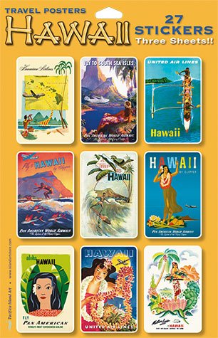 Hawaii Vintage Travel Poster Stickers 27 Piece 