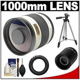 Samyang 500mm f/6.3 Mirror Lens (White) (T Mount) with 2x Teleconverter (=1000mm) + Tripod + Accessory Kit for Nikon 1 J1, J2 & V1 Digital Cameras