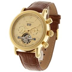 Yves Camani Herren-Uhren Nautilus Automatik Gold Leder YC1023-A