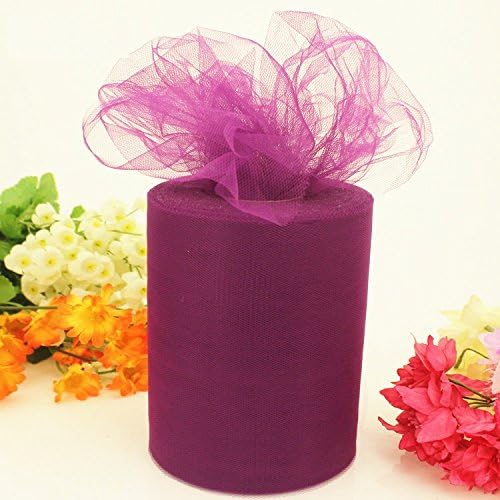 Life Glow 6''x100 Yard Tulle Roll Spool Tutu Sashes Roll Gauze Yarn Organza Curtain Wedding Decor Romantic Bedroom Decor Chair Sash Bow Sashes Table Runner (Purple)
