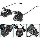 20X Magnifier Magnifying Eye Glasses Loupe Lens Jeweler Watch Repair with LED Lights (with Storage Pouch and Microfibre Cleaning Cloth)