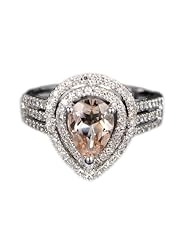 Solid 14K White Gold Pear Cut 1.15ct Morganite (Fancy Pink,VS) 0.48ctw Round Cut Diamonds (H-SI) Fashion Engagement Ring