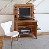 Bamboo Compact Desk with Hutch Carbonized Amber Finish