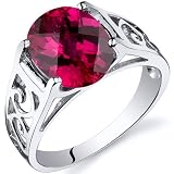 Checkerboard Cut 3.50 carats Ruby Solitiare Ring in Sterling Silver Rhodium Finish Available in Sizes 5 thru 9