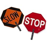 Cortina 03-851 ABS Plastic Paddle Sign, Legend "STOP/SLOW", 27" Height, Red on Orange