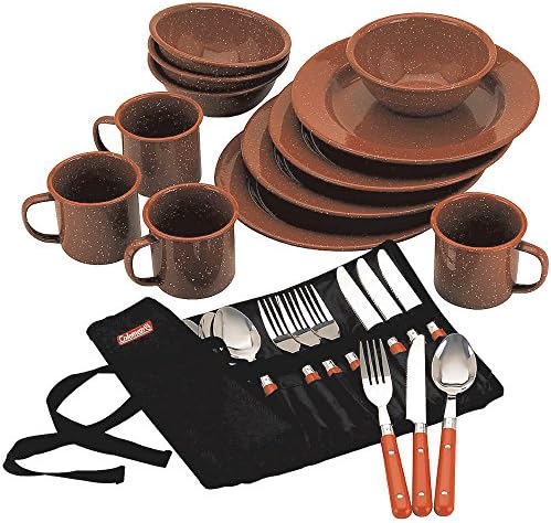 The Amazing Quality Coleman 24-Piece Speckled Enamelware Cook Set - Red