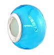 Pandora Style Charm Bead (Z185) Murano Style Lampwork Glass (14mm x 10mm) (fits Troll too) ~ Aqua Metallic Stripe