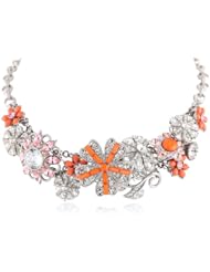 Betsey Johnson "Iconic Coral" Glam Flower and Gem Necklace