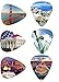Unique Guitar Picks USA National Landmarks,Premium Gift Set Of 12 Medium Celluloid Picks| Complete W/Sleek Tin Box, Leather Key chain Pick Holder.