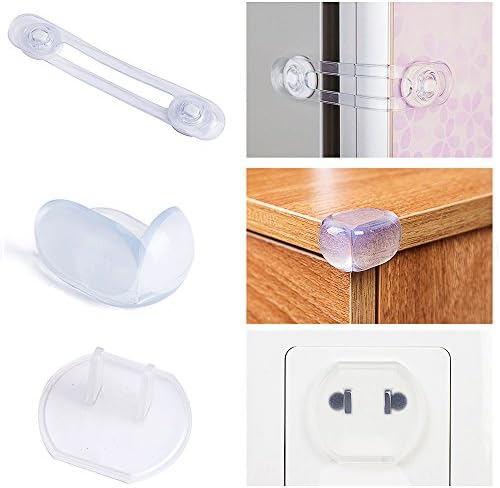 Cabinet Lock, Baby Proofing Kit including Outlet Plugs 20 Count, Corner Guards 8 Count and Cabinet Latches 6 Count - Protect Babies From Injury in Your House.