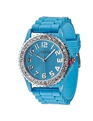 Geneva Platinum CZ Accented Silicon Blue Watch, Large Face