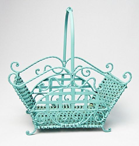 Napkin Holder Wicker and Iron Basket Painted in Aqua