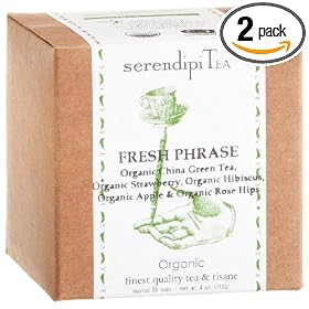 SerendipiTea Fresh Phrase, Organic Strawberry, Hibiscus, Apple, Rose Hips & China Green Tea, 4-Ounce Boxes (Pack of 2)
